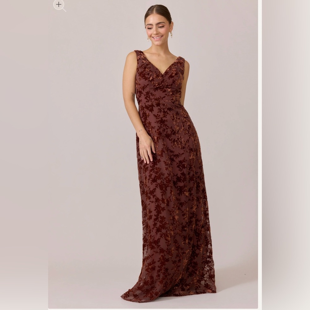Revelry Dakota Floral Burnout Velvet Dress Mahogany